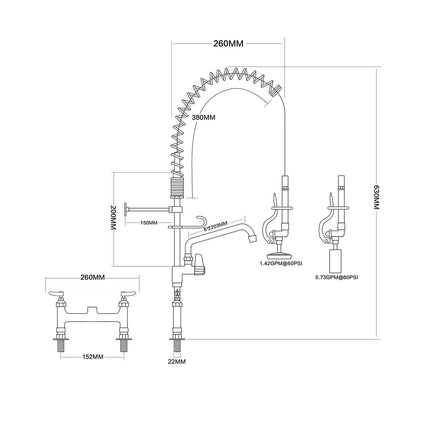 6 Inch Mini Dual Temperature Pre Rinse Faucet With Spray Valve And 8&Quot; Swing Faucet Deck Mount Chrome Plated Brass | 5809 A08