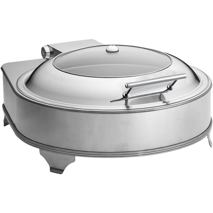 Chafing Dish Electric Heating Round Glass Lid Stainless Steel 6 Litres |  Ad6002