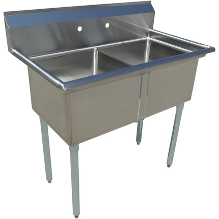 Commercial Pot Wash Sink Stainless Steel 2 Bowl Splashback 1360x600x1110mm Round Legs |  C2 T24241400