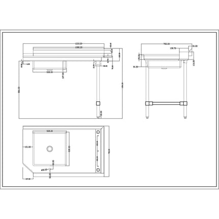 Commercial Stainless Steel Pass Through Dishwasher Table With Sink Right 1219mm Width |  Dc1 T3048 Rightsink