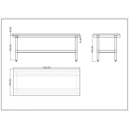 Commercial Equipment Stand / Low Height Table Stainless Steel Bottom Shelf 3 Side Upstand 1500x600x600mm |  Ees2460