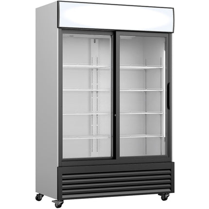 Commercial Twin Bottle Cooler Upright 730 Litres Fan Assisted Cooling Sliding Glass Doors Black&Amp;White |  Gdr555