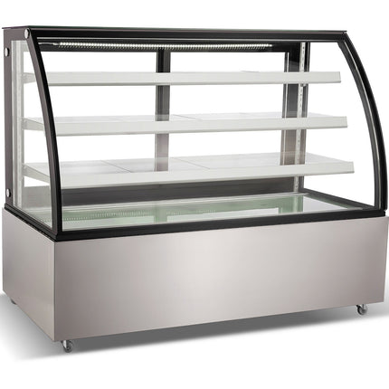 Cake Counter Curved Front 1500x730x1300mm 3 Shelves Stainless Steel Base Led | Gn1500 Cf3
