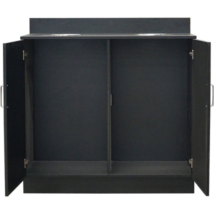 Double Waste Bin Enclosure Cabinet With Drop Hole 1138x560x1160mm Black |  Gs30200