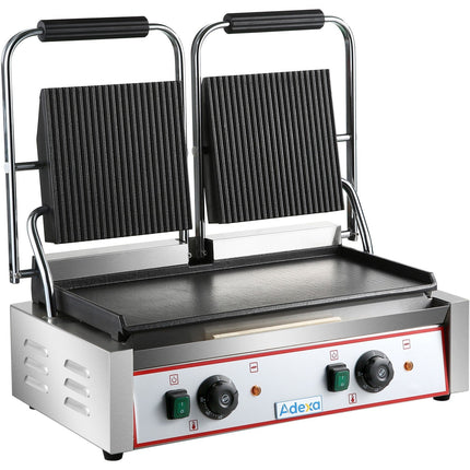 Heavy Duty Twin Panini Contact Grill Ribbed/Smooth 3.6k W Dual Zone |  Heg813 A