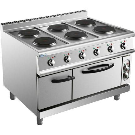 Commercial Electric Cooker 6 Burners With Electric Oven 15.6k W+4.8k W 900mm Depth |  Hrq962 A
