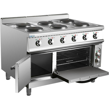 Commercial Electric Cooker 6 Burners With Electric Oven 15.6k W+4.8k W 900mm Depth |  Hrq962 A