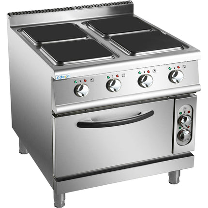 Commercial Electric Cooker 4 Square Burners With Electric Oven 16k W+4.8k W 900mm Depth |  Hsq912 B