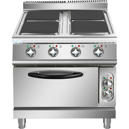 Commercial Electric Cooker 4 Square Burners With Electric Oven 16k W+4.8k W 900mm Depth |  Hsq912 B