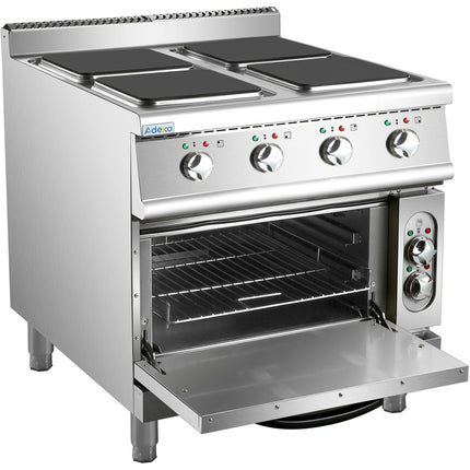 Commercial Electric Cooker 4 Square Burners With Electric Oven 16k W+4.8k W 900mm Depth |  Hsq912 B
