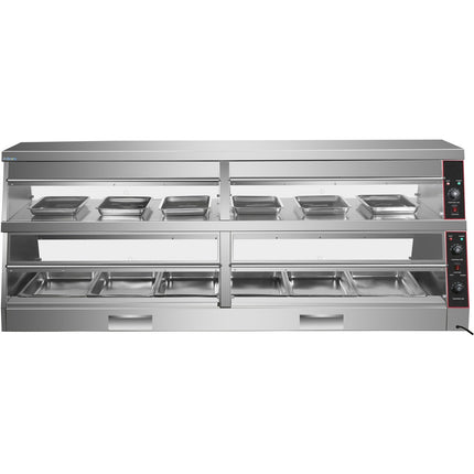 Commercial Two Tier Heated Showcase Food And Chicken Warmer 2200x760x860mm Countertop Dry Heat And Wet Heat |  Hw6 Pc