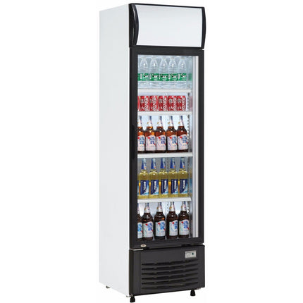 Commercial Bottle Cooler Upright 232 Litres Static Cooling Hinged Glass Door Black/White Canopy Light |  Lg232 B