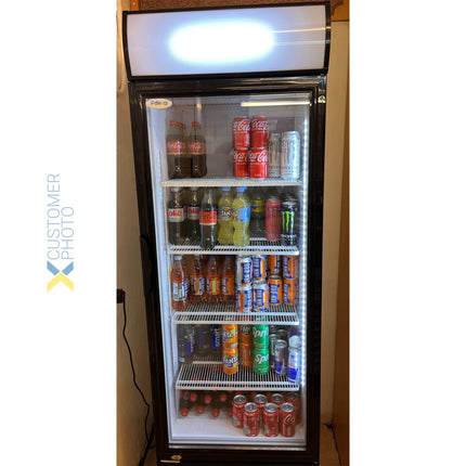 Commercial Bottle Cooler Upright 382 Litres Static Cooling Hinged Glass Door Black/White Canopy Light |  Lg382 B