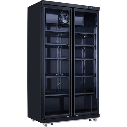 Commercial Bottle Cooler Upright 773 Litres Fan Cooling Twin Hinged Doors Black |  Lg805 Ablack