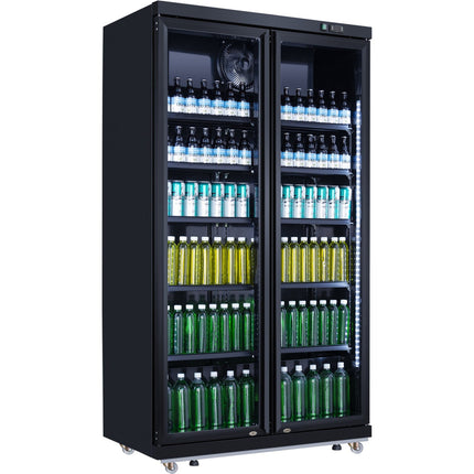 Commercial Bottle Cooler Upright 773 Litres Fan Cooling Twin Hinged Doors Black |  Lg805 Ablack