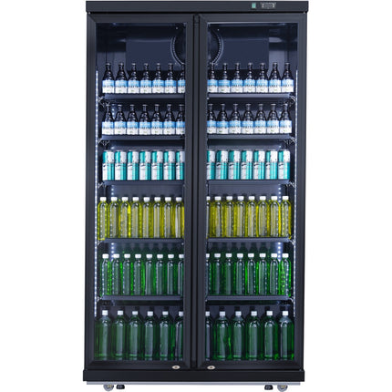 Commercial Bottle Cooler Upright 773 Litres Fan Cooling Twin Hinged Doors Black |  Lg805 Ablack