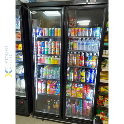 Commercial Bottle Cooler Upright 773 Litres Fan Cooling Twin Hinged Doors Black |  Lg805 Ablack
