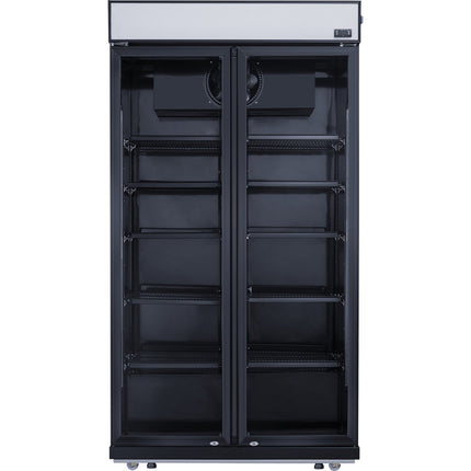 Commercial Bottle Cooler Upright 773 Litres Fan Cooling Twin Hinged Doors Black Canopy Light |  Lg805 Bblack