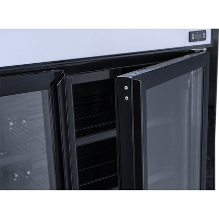 Commercial Bottle Cooler Upright 773 Litres Fan Cooling Twin Hinged Doors Black Canopy Light |  Lg805 Bblack