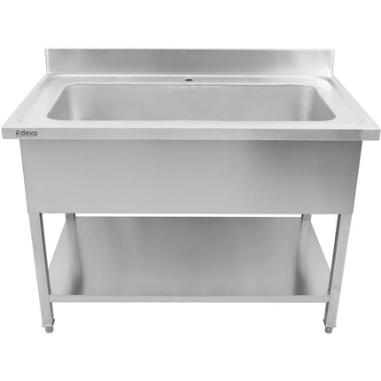 Commercial Pot Wash Sink Stainless Steel 1 Bowl Splashback 1200mm Depth 700mm Square Legs | Psd12070