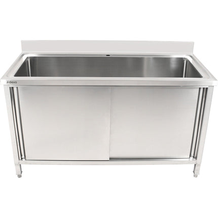 Commercial Pot Wash Sink Stainless Steel 1 Bowl Splashback 2 Doors 1500mm Depth 700mm |  Psd150702 D