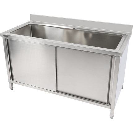 Commercial Pot Wash Sink Stainless Steel 1 Bowl Splashback 2 Doors 1500mm Depth 700mm |  Psd150702 D