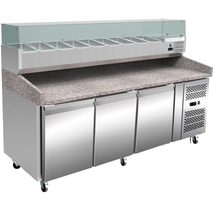 Pizza Prep Station/Counter 3 Doors Granite Top Refrigerated Counter Top Display 9x Gn1/3 Depth 150mm |  Pz36+Pt36