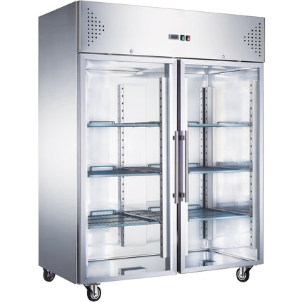 1200lt Commercial Freezer Stainless Steel Upright Cabinet Twin Glass Doors Ventilated Cooling |  F1200 Vglass