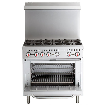 Professional Stainless Steel Gas Range Oven (8k W/Hr) With 6 Burners (36k W/Hr) And Removable Overshelf |  Rgr36 X
