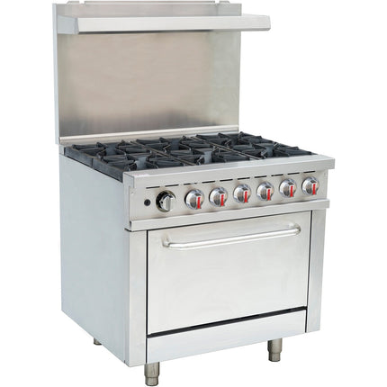 Professional Stainless Steel Gas Range Oven (8k W/Hr) With 6 Burners (36k W/Hr) And Removable Overshelf |  Rgr36 X