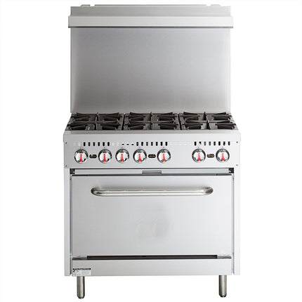 Professional Stainless Steel Gas Range Oven (8k W/Hr) With 6 Burners (36k W/Hr) And Removable Overshelf |  Rgr36 X