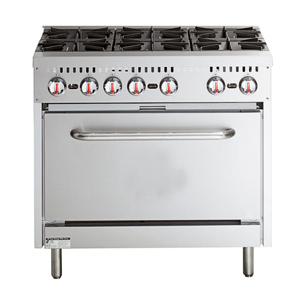 Professional Stainless Steel Gas Range Oven (8k W/Hr) With 6 Burners (36k W/Hr) And Removable Overshelf |  Rgr36 X