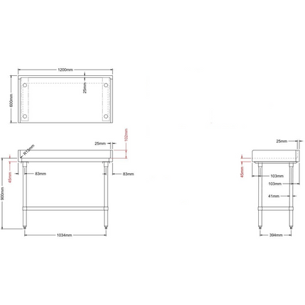 Bakery Work Table Wood Top 3 Sides Upstand 1200x600x900mm |  Rwtg600 X1200100 Bsob