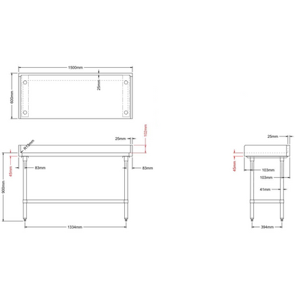Bakery Work Table Wood Top 3 Sides Upstand 1500x600x900mm |  Rwtg600 X1500100 Bsob
