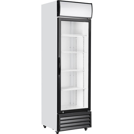 Commercial Upright Beverage Bottle Cooler 349 Litres Single Hinged Glass Door Black &Amp; White 606x620x1940mm | Ssh28