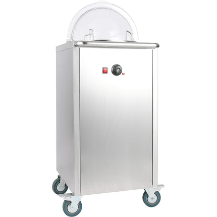 Heated Plate Dispenser Trolley Stainless Steel 12''/300mm 50 Plates With Rolltop Cover |  Tdds1 C