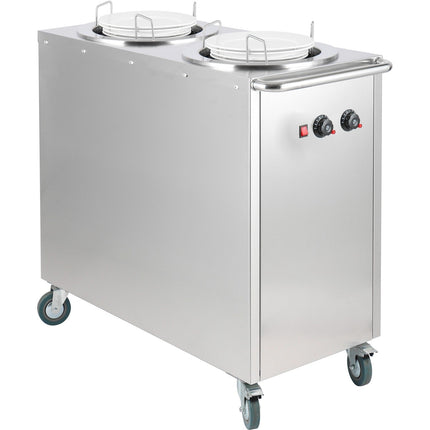 Heated Plate Dispenser Trolley Stainless Steel 12''/300mm 2x50 Plates With Rolltop Cover |  Tdds2 C