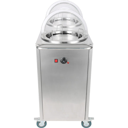Heated Plate Dispenser Trolley Stainless Steel 12''/300mm 2x50 Plates With Rolltop Cover |  Tdds2 C