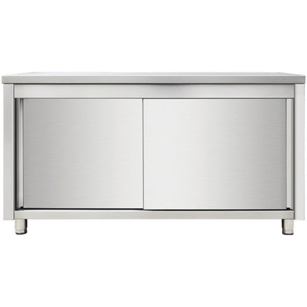 Commercial Worktop Floor Cupboard Sliding Doors Stainless Steel Width 1400mm Depth 600mm |  Thasr146