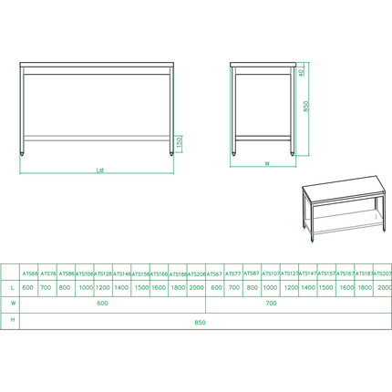 Professional Work Table Stainless Steel Bottom Shelf 1200x600x900mm |  Thats126
