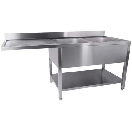 Commercial Sink For Dishwashers 2 Bowls Right Bottom Shelf Splashback 1800x600x950mm | Yls186 Sbr2