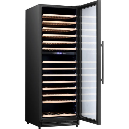 Commercial Wine Cooler 14 Shelves 393 Litres 154 Bottles Dual Temperature Zones Compressor Cooling 598x690x1700mm Black |  Yc408 Bg
