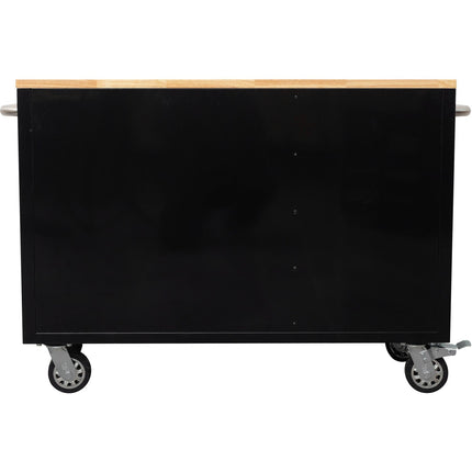 Heavy Duty Steel Rolling Tool Chest With Wooden Worktop 6 Drawers 1 Side Cabinet 1370x488x913mm Black | 482038 Ablack