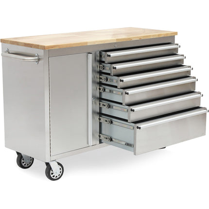 Professional Stainless Steel Rolling Tool Cabinet 1 Door 6 Drawers 1355x482x880mm |  482038 As