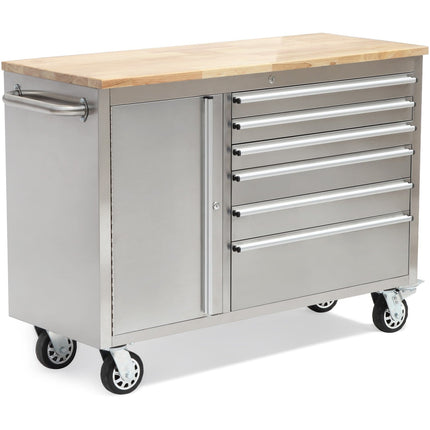 Professional Stainless Steel Rolling Tool Cabinet 1 Door 6 Drawers 1355x482x880mm |  482038 As
