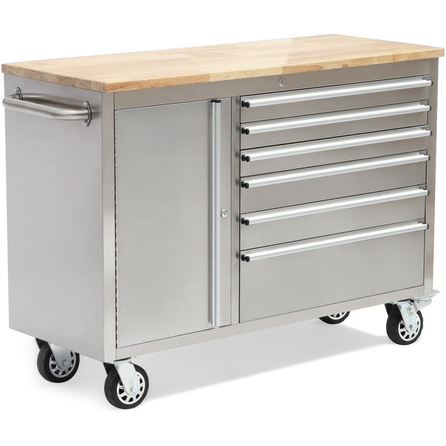 Professional Stainless Steel Rolling Tool Cabinet 1 Door 6 Drawers 1355x482x880mm |  482038 As