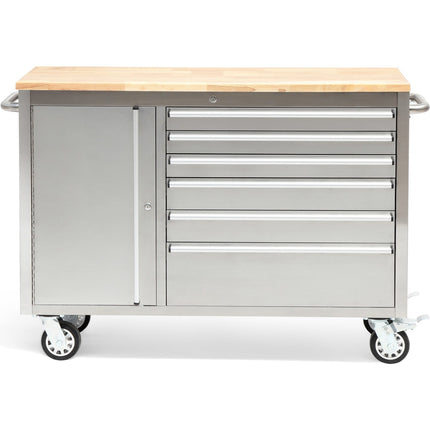 Professional Stainless Steel Rolling Tool Cabinet 1 Door 6 Drawers 1355x482x880mm |  482038 As