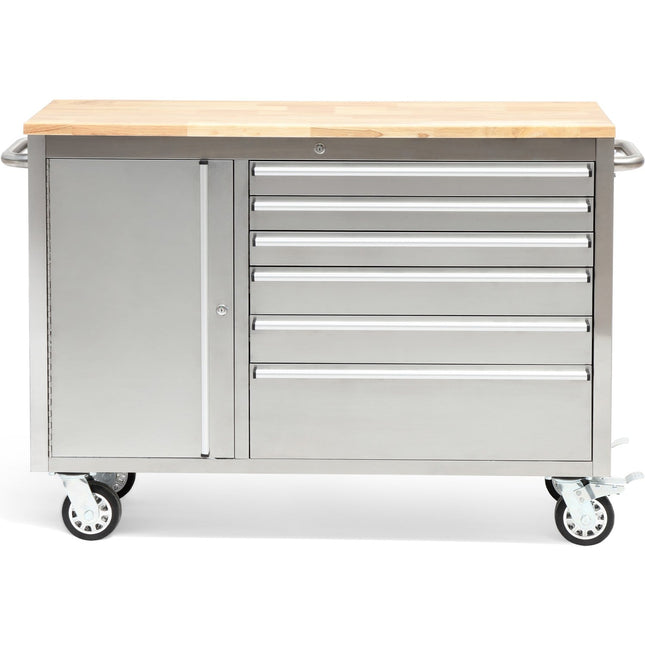 Professional Stainless Steel Rolling Tool Cabinet 1 Door 6 Drawers 1355x482x880mm |  482038 As
