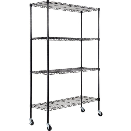 Commercial Shelving Unit 4 Tier With Wheels 1000kg Width 1500mm Depth 600mm Black Wire |  Amj504