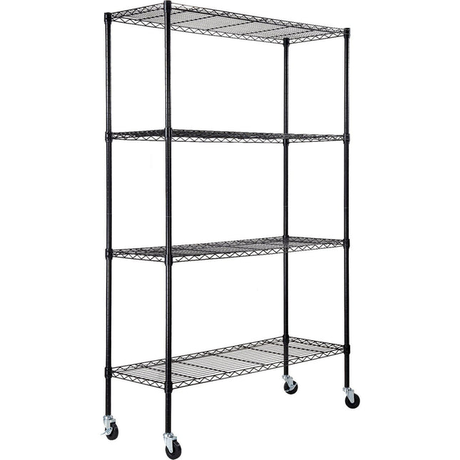 Commercial Shelving Unit 4 Tier With Wheels 1000kg Width 1500mm Depth 600mm Black Wire |  Amj504